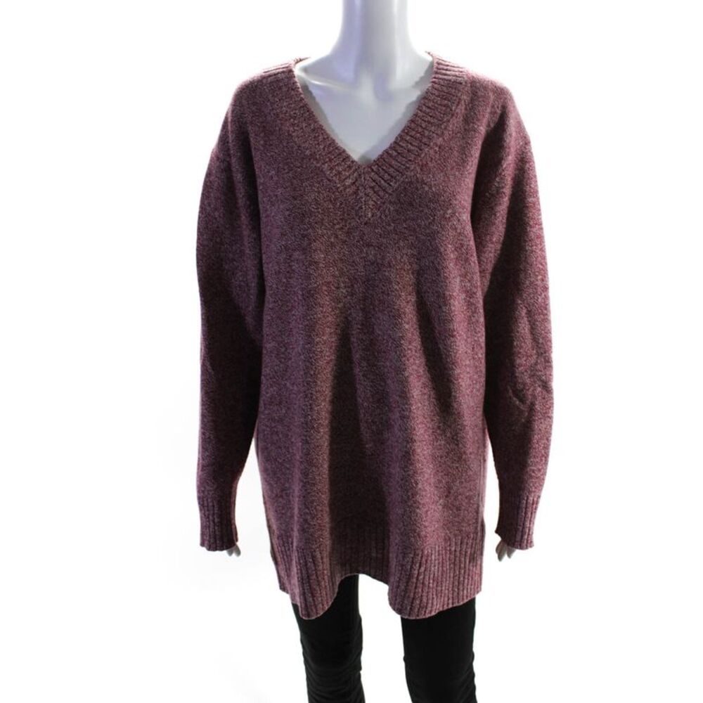 Athleta Womens Long Sleeve Pullover V Neck Sweater Red Wool Size Large